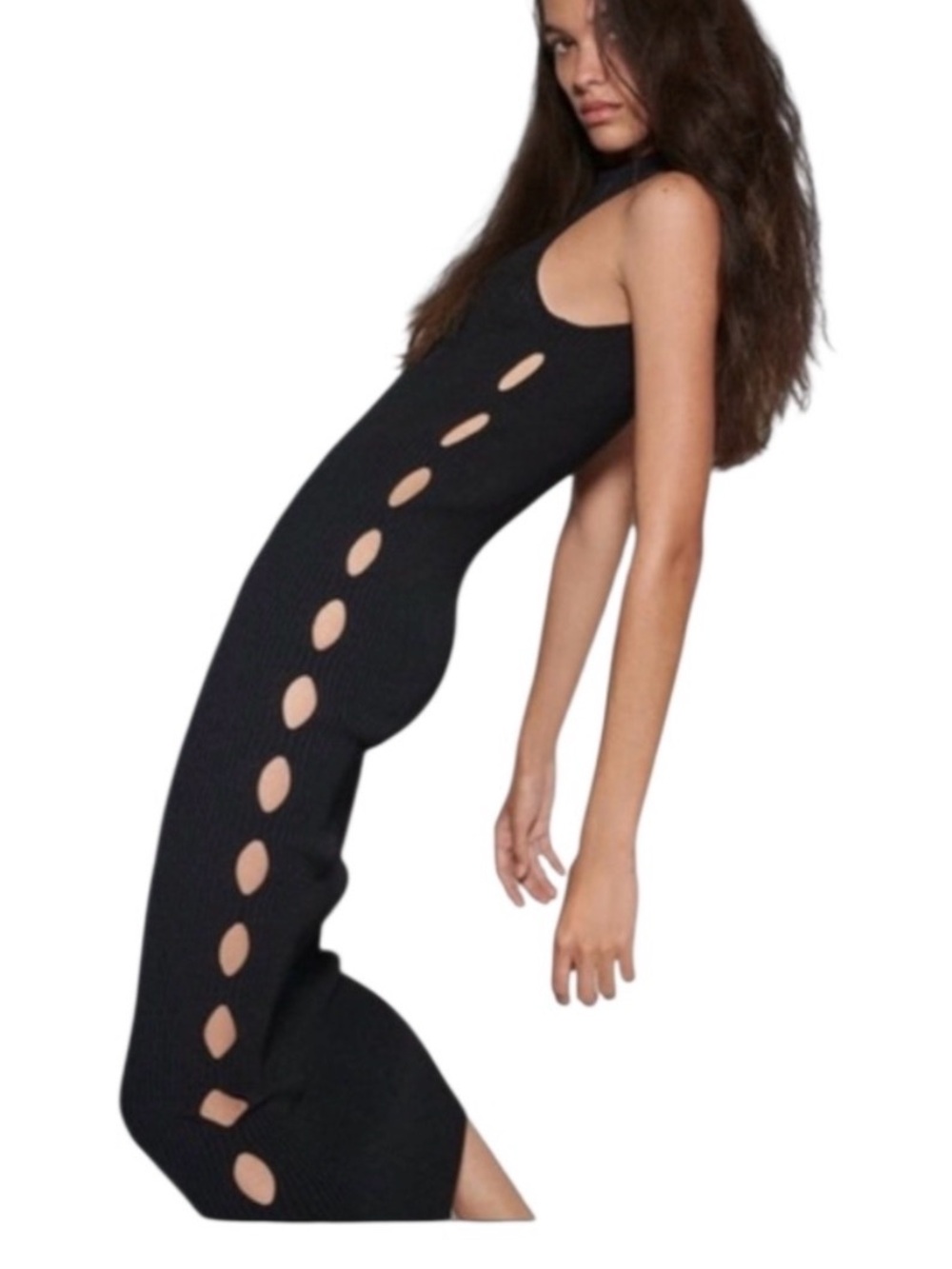 Zara Sleeveless Cutout Ribbed Knit Maxi Dress Black Small